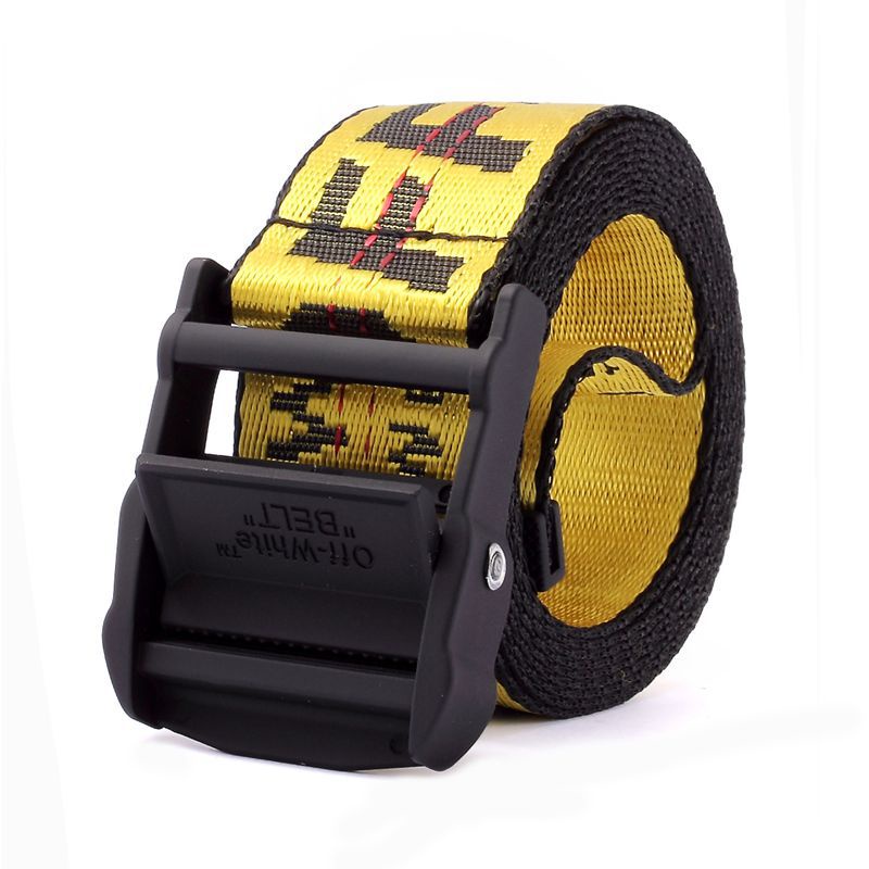 [Versão Correta da Correia OFF Yellow Belt Cinto Branco Estilo Industrial Lona Bordada Cinto Trendy Homens Mulheres Decoração da Cinta
