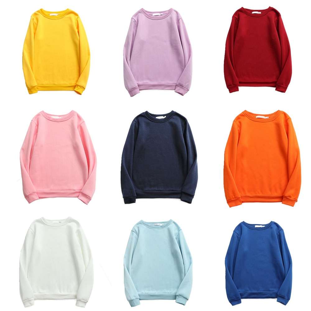 Autumn Winter Fleece Thickened Tops Korean Fashion Solid Color Sweatshirts Round Neck Coat Loose Long Sleeve T-shirts Plus Size