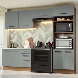 Armário de Cozinha Completa 270cm Rustic/Cinza Agata Madesa 08