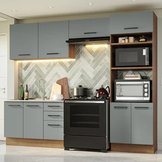 Armário de  Cozinha Completa 270cm Rustic/Cinza Agata Madesa 08 em Oferta na Shopee