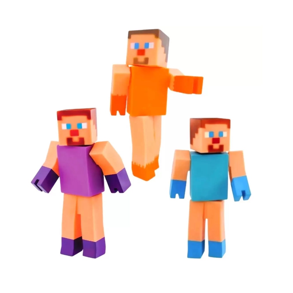 Boneco Articulado Super Blocks Estilo Minecraft Cores Sortidos