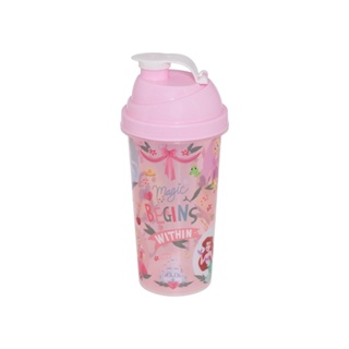 Shakeira de Plástico 580 ml com Tampa Rosca e Misturador Princesas