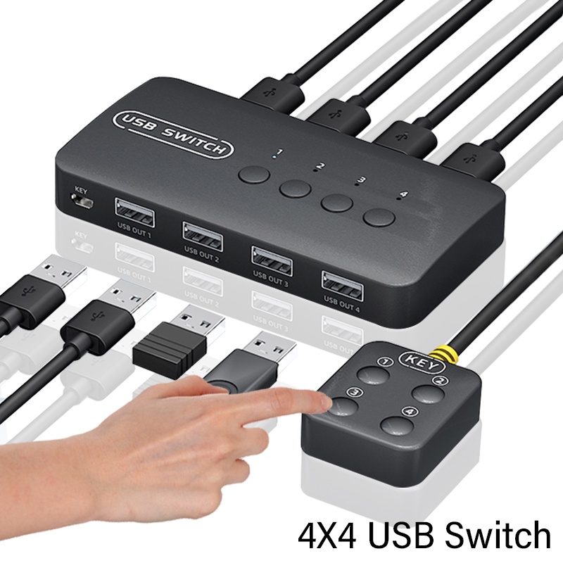 KVM Switch USB Comutador Compartilhado Adaptador Hub USB2.0 4 Entradas 4 Saídas Para Computador Portátil Monitor Do Mouse Teclado Da Impressora
