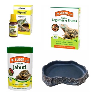 Combo Jabuti Comedouro Ração Vitamina E Mix Alcon Repteis