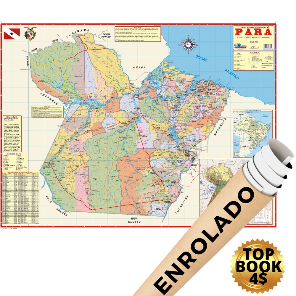 Mapa Estado Do Pará Politico Escolar Poster Enrolado | Shopee Brasil