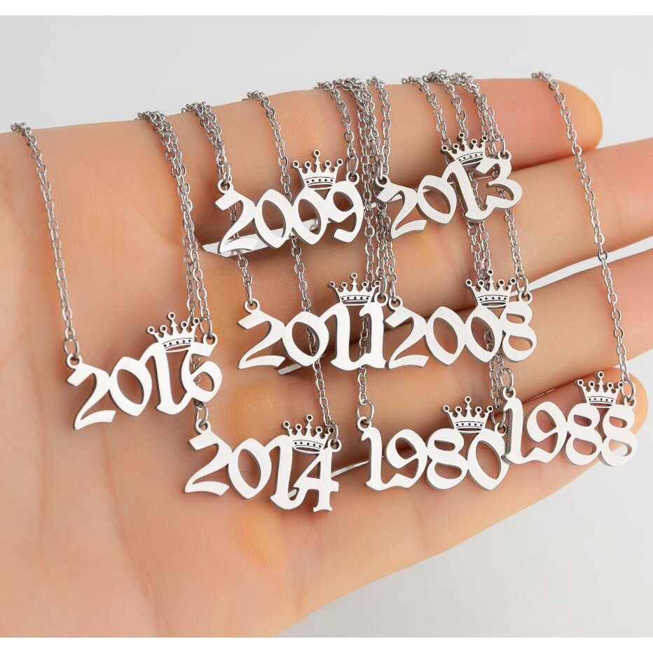 Números De Aço Inoxidável Anos Com Colar Da Coroa SILVER Plating Fashion Jewelry Gift