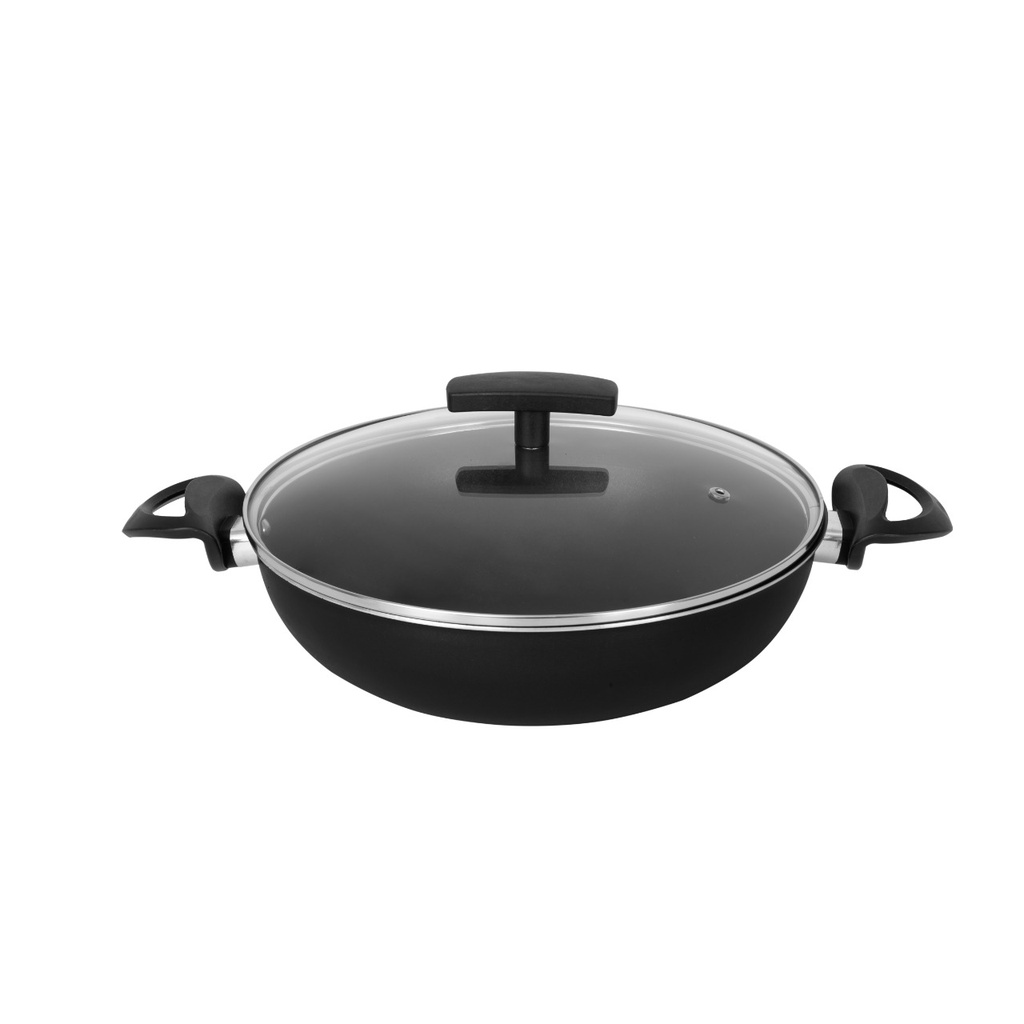 Panela Wok Antiaderente com Tampa de Vidro 26 cm