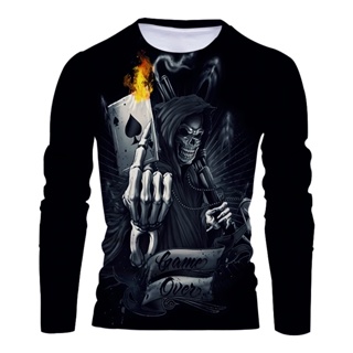 Camisetas De Pôquer De Terror Impresso Em 3D Manga Longa Unisex Casual