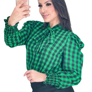 Blusa xadrez com gola bordado inglês - 92618I3328R070030