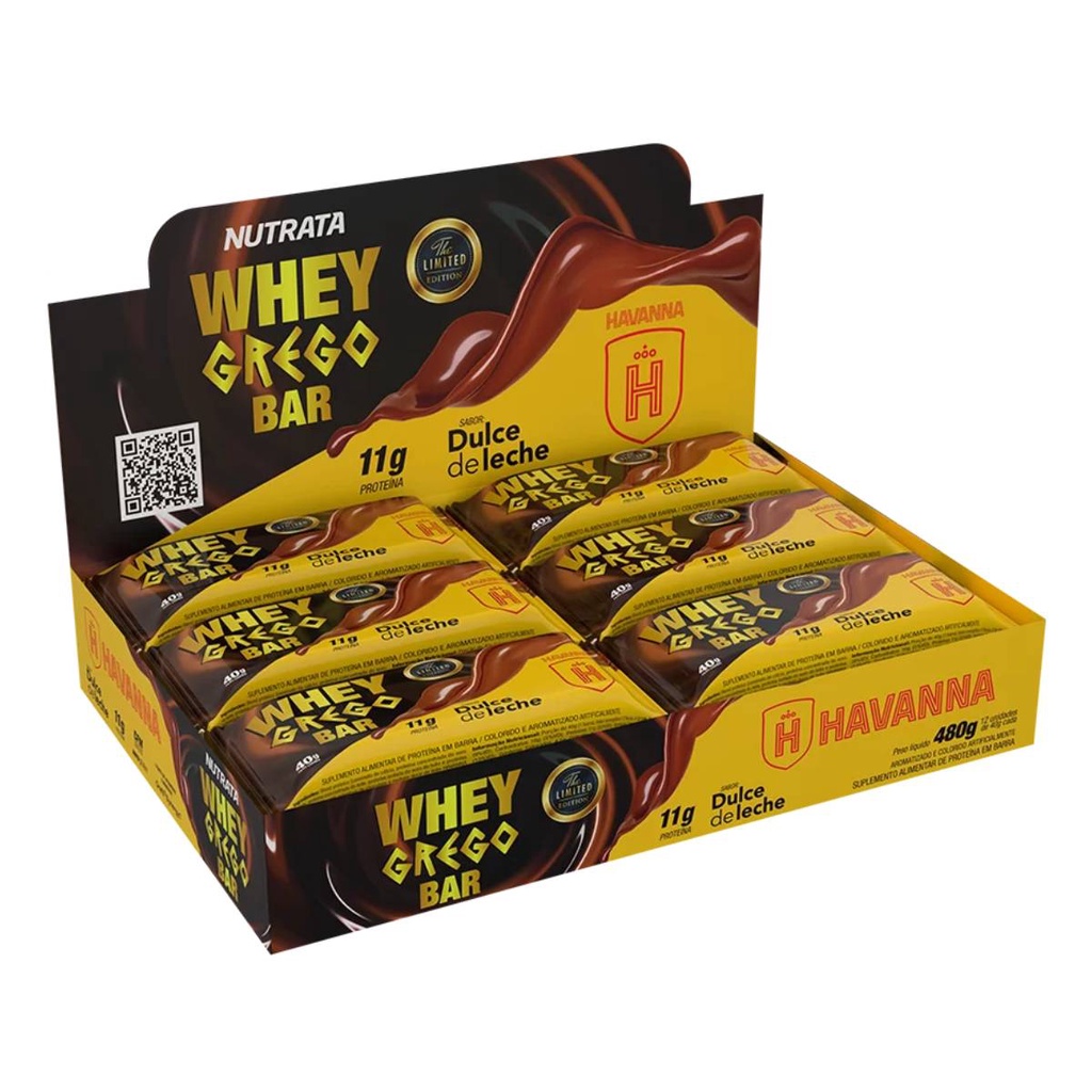 Nutrata Whey Grego Bar Doce de Leite Havanna 40g Dp 12 Un