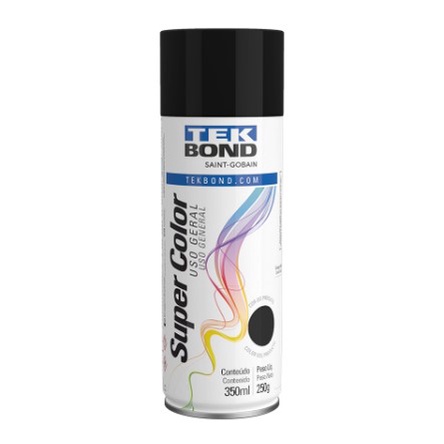 Tinta Spray Super Color Uso Geral Preto Brilhante 350ml - TEK BOND
