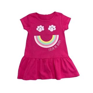 Vestido Infantil Malha Estampa Arco-Iris 1-2-3