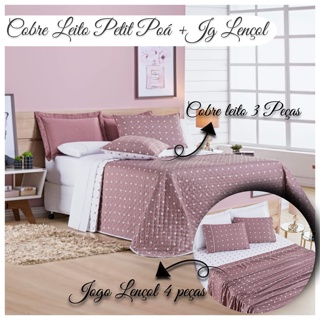 Cobre Leito King Petit Poa 3pc 200Fios+Jg Lencol Bolinha