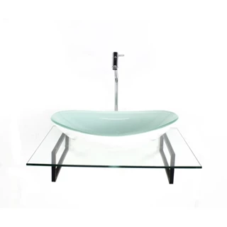 KIT CUBA DE VIDRO OVAL BRANCA COM TAMPO 60CM INCOLOR E SUPORTE TORNEIRA VALVULA