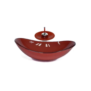 CUBA DE VIDRO OVAL 55CM VERMELHO CEREJA VALVULA TORNEIRA CASCATA