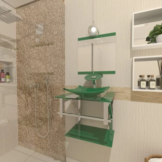 GABINETE DE VIDRO PARA BANHEIRO 40CM INOX VERDE