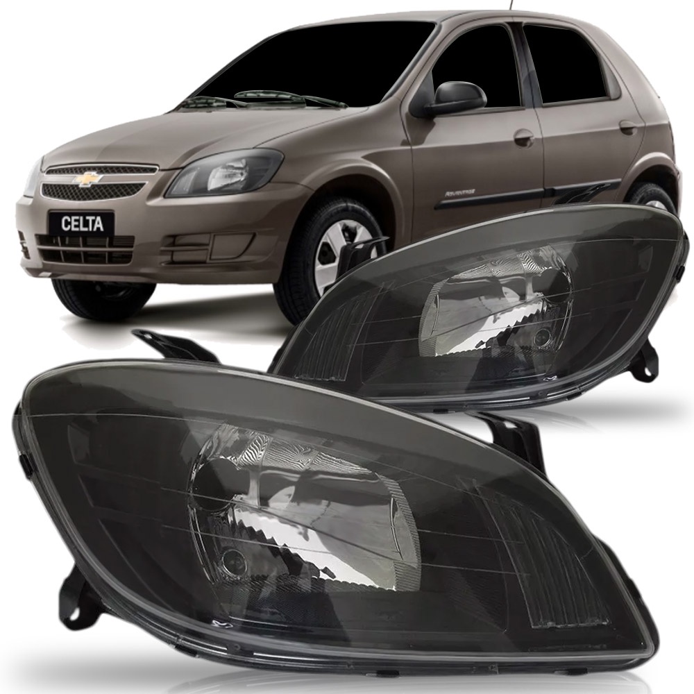 PAR FAROL CELTA PRISMA 2007 2008 2009 2010 2011 2012 MASCARA NEGRA ...