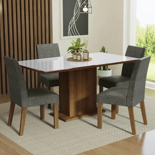 Conjunto Sala de Jantar Mesa Tampo de Vidro 4 Cadeiras Rustic/Branco/Silver Avril Madesa em Oferta na Shopee
