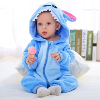 Baby Rompers Inverno Kigurumi Stitch Rabbit Panda Fantasias Para Meninas Meninos Macacão Bebês Recém-Nascidos Roupas Crianças Pijamas