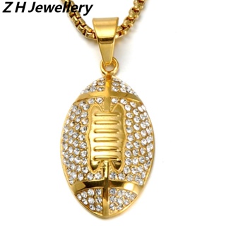 [Z H Jewelry] Vintage 18K Gold Rugby American Football Pendant Pingente Moda Masculina Colar De Aço Inoxidável Hip Hop Party Jóias Titânio Acessórios