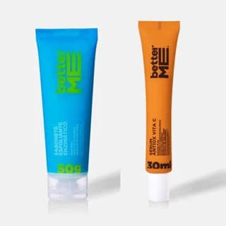 Better Me Kit 1 Unid Sabonete Esfoliante Enzimático 50g e 1 Unid Sérum Antioxidante Vitamina C 30ml - Auxilia Firmeza Pele, Uniformiza Tom Pele, Clareador Manchas, Limpeza Profunda, Pele Iluminada, Radiante e Unfiorme