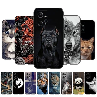Para Xiaomi Redmi Nota 12 4G 5G Capa Global Case Phone Cover Preto tpu Dragão Cão Leão Lobo Tigre aa