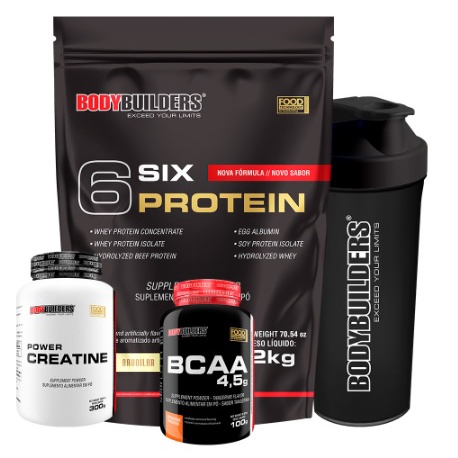 Kit Whey Six Protein Advanced 2kg + Bcaa + Creatina + Coqueteleira – Bodybuilders
