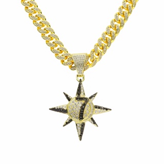 Colar Europeu Americano de Hip-Hop de Liga de Diamante Completo Personalidade Cruzada Personalidade da Tendência Sol Número 7 Pingente de Diamante Jóias de Corrente Cubana