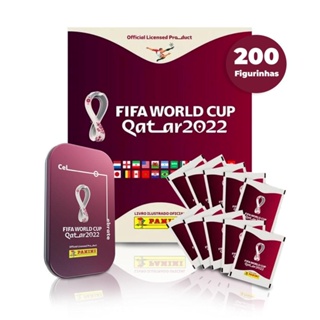 Kit Álbum Copa do Mundo Fifa Qatar 2022 Capa Cartão c/ 200 Figurinhas + Lata Vinho - Panini
