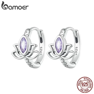 BAMOER 925 Sterling Prata Púrpura Lótus Flor Brincos Design Simples Jóias De Moda Para Mulheres em Oferta na Shopee