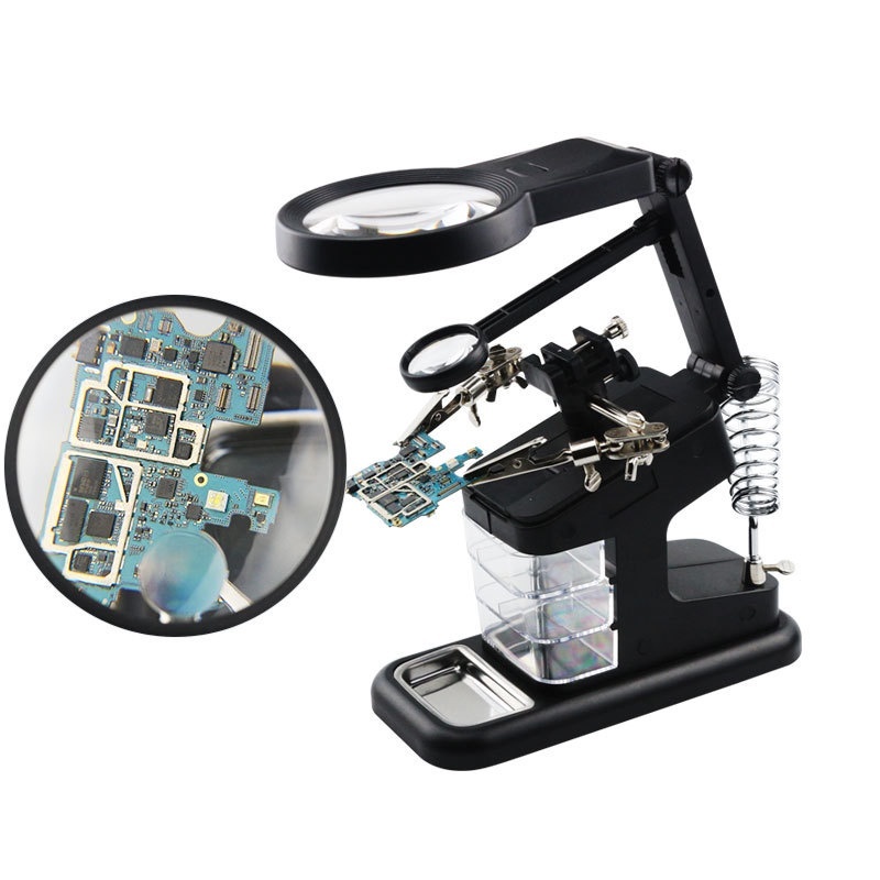 Suporte Ferro De Solda C/lupa Garra E Led 3 Gaveta Klte-803