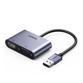 Hub Adaptador Ugreen Conversor Usb 3.0 p/Hdmi e Vga Cinza