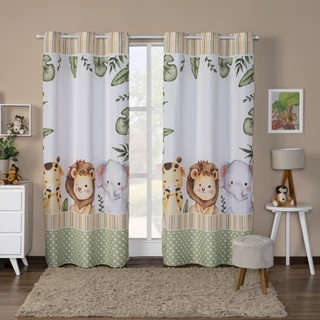 Cortina Para Quarto Infantil Safari Baby 3,00x2,20 Com Bainha