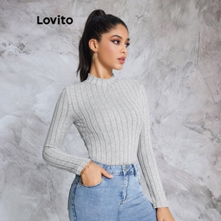 Lovito Camiseta Básica de Tecido Liso para Mulheres LBE02002 (Cinza)