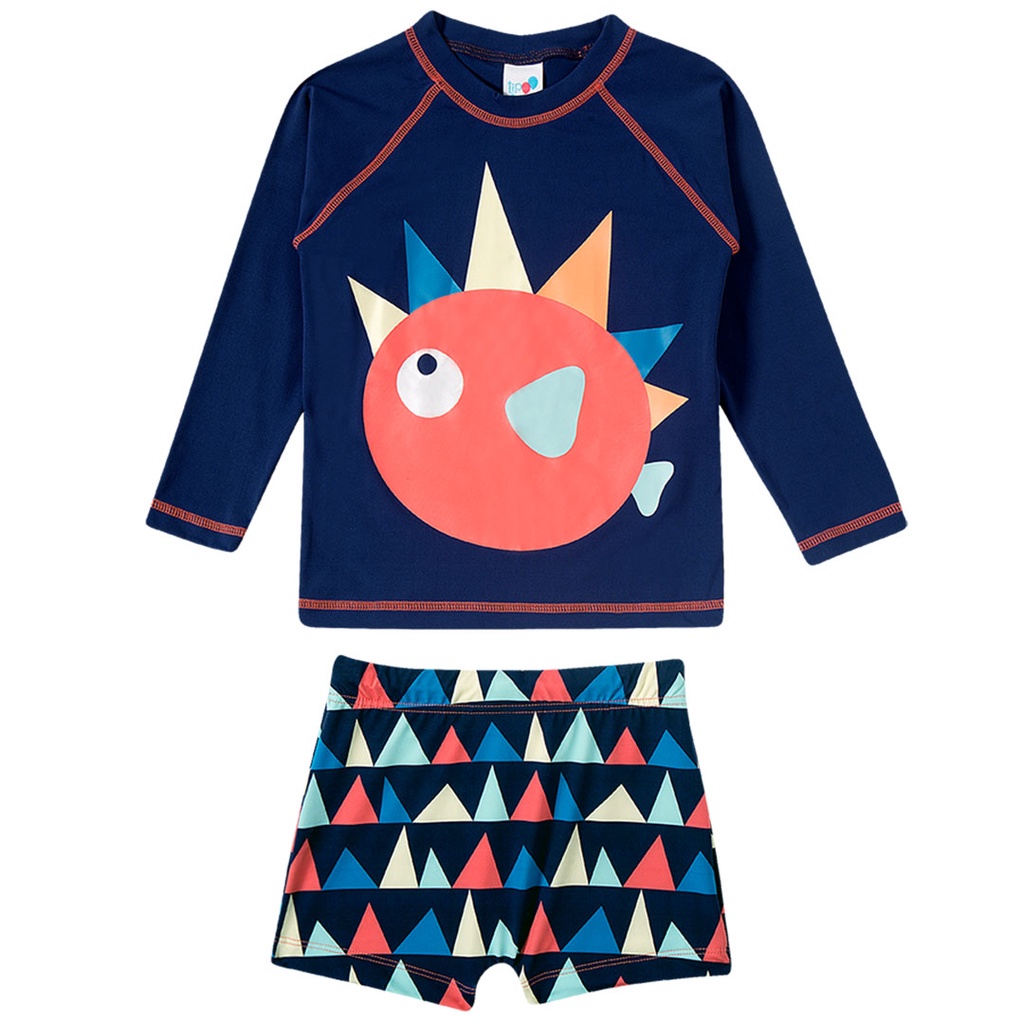 Conjunto Praia Bebê e Infantil Baiacu Marinho Tip Top