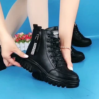 Botas Curtas De Couro Macio Martin 2023 Novas De Outono E Inverno Com Zíper Lateral Liso Sola Grossa