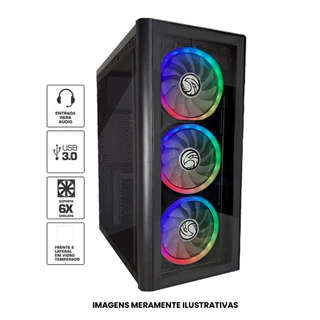 Gabinete Gamer Frontal de Acrílico e Lateral de Vidro USB, Áudio Com Garantia C2-2901