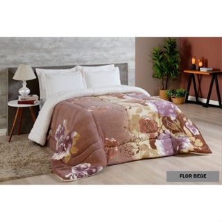 COBERTOR COBERDROM MANTA ALTA La Sherpa 150 Grosso Queen Size Estampado FLOR BEGE