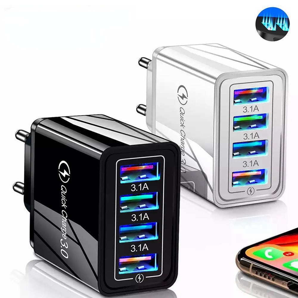 EZPZ 5V 3.1A 4 Portas Adaptador De Carregador USB Carregamento Rápido + Luz LED