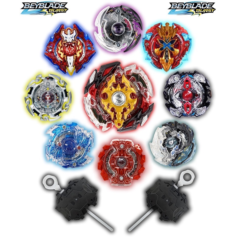 Kit 8 Beyblade Burst Valt Shu Ken Zac Lui + 11 Lançador + 3 Grip