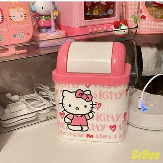 Hello Kitty Mini Lata De Lixo De Mesa De Café Sanrio Trompete Fofo Com Tampa Suprimentos Vermelhos Para Sala De Estar