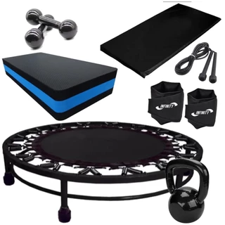 Kit Funcional c/ Mini jump + colchonete + corda + step + pesos para treinos em casa