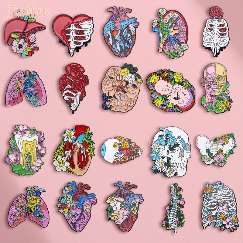 Criativo Colorido Floral Planta Órgão Esmalte Pin Moda Cérebro Coração Estômago Broches Lapela Crachás Desenho Jóias Presentes Para Estudantes Enfermeira Doutor