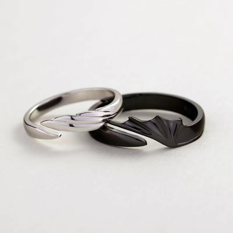 2024 Summer New Devil and Angel Couple Ring Um Par De Desenhos De Nicho ...