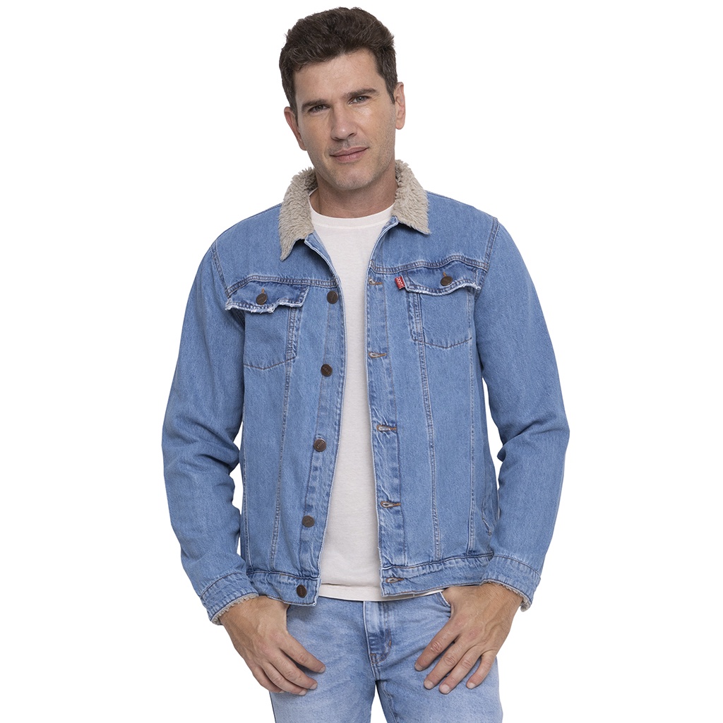 Jaqueta jeans masculina com forro de pele de hot sale carneiro