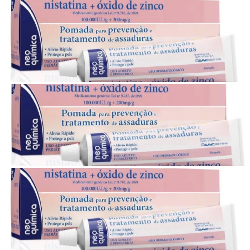 Kit 3 Pomada Para Assadura Nistatina + Óxido de Zinco 60G | Shopee Brasil