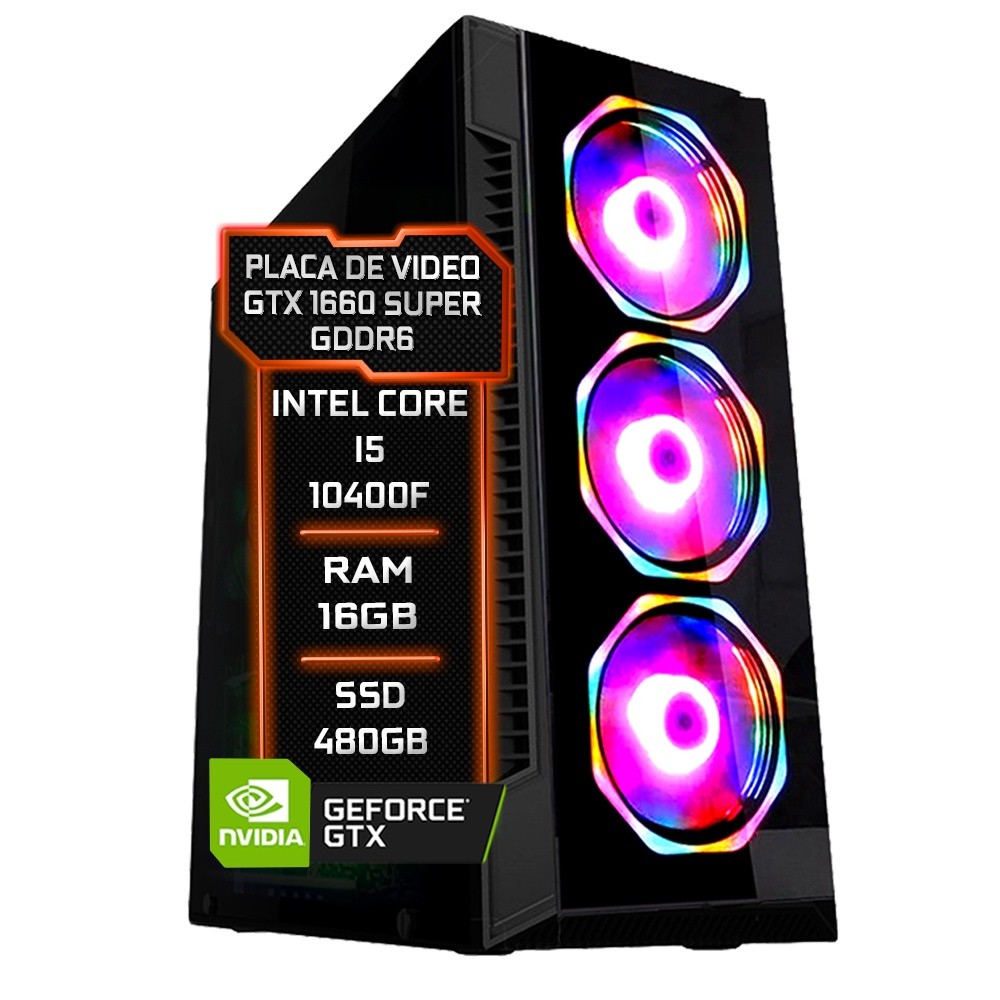 PC Gamer Fácil Intel Core i5 10400F (10ª Geração) 16GB DDR4 GTX 1660 SUPER 6GB SSD 480GB - Fonte 750w