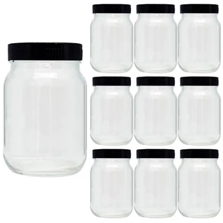 Kit 10 Pote de Vidro 267ml Com Tampa Plástica Para Temperos Secos Castanhas Nozes