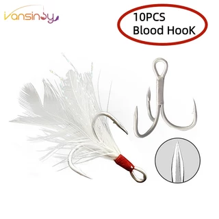 10pcs Anzóis De Pesca De Alto Carbono Sangue De Agudos 2 #/4/6/8/10 Super Afiados De Penas Farpadas Triplas Sólidas Curva Redonda Para Iscas De