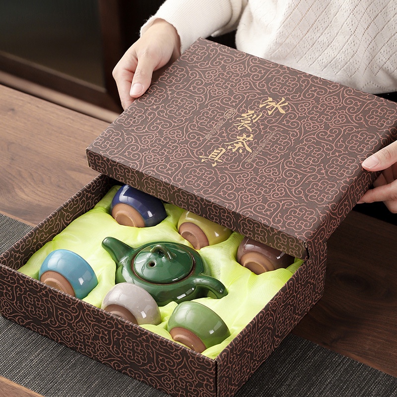 Conjunto de chá kung fu de bronze antigo, conjunto de chá simples  doméstico, caixa de presente